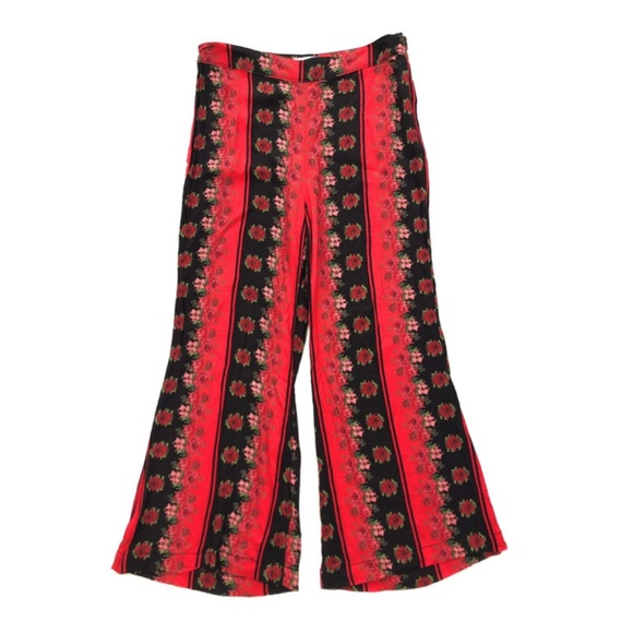 Urban Outfitters Pants - Urban Outfitters Red Black Floral Folk Art festive print Flare High waist Pants